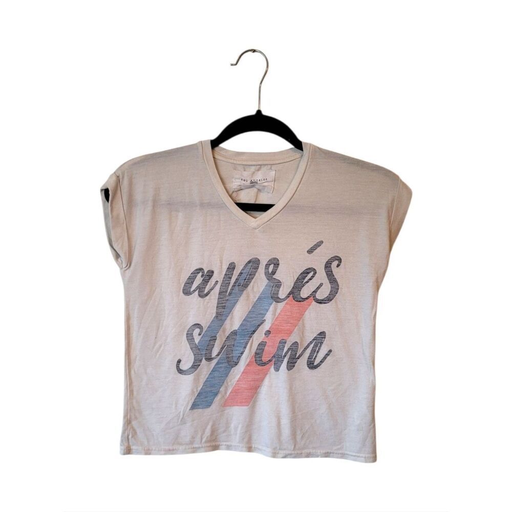 Sol Angeles Girl's Cream Après Swim Graphic V‑Neck Size 8